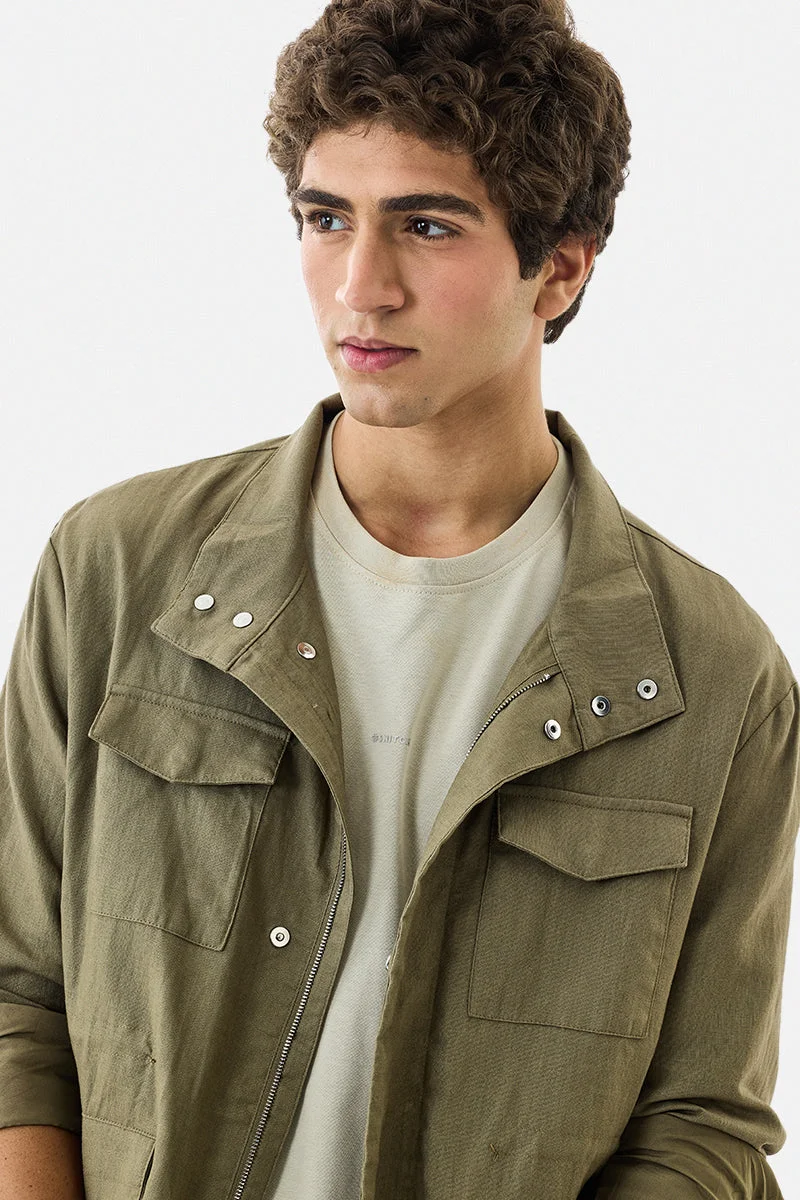 سنيتش Linen Blend Snap Button Jacket